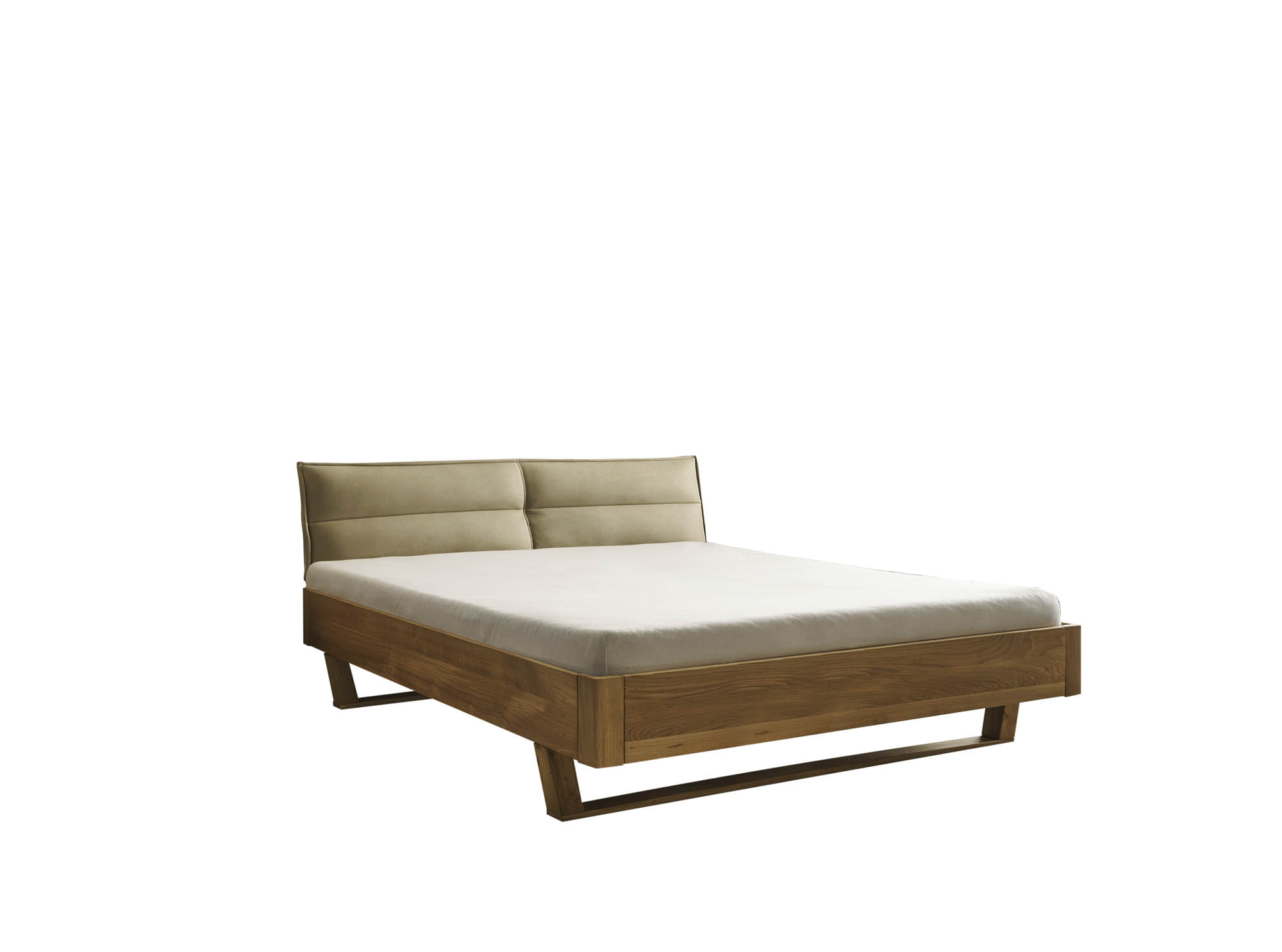 Bett Lederoptik beige ca. 180 x 200 cm Eiche massiv - Tjark