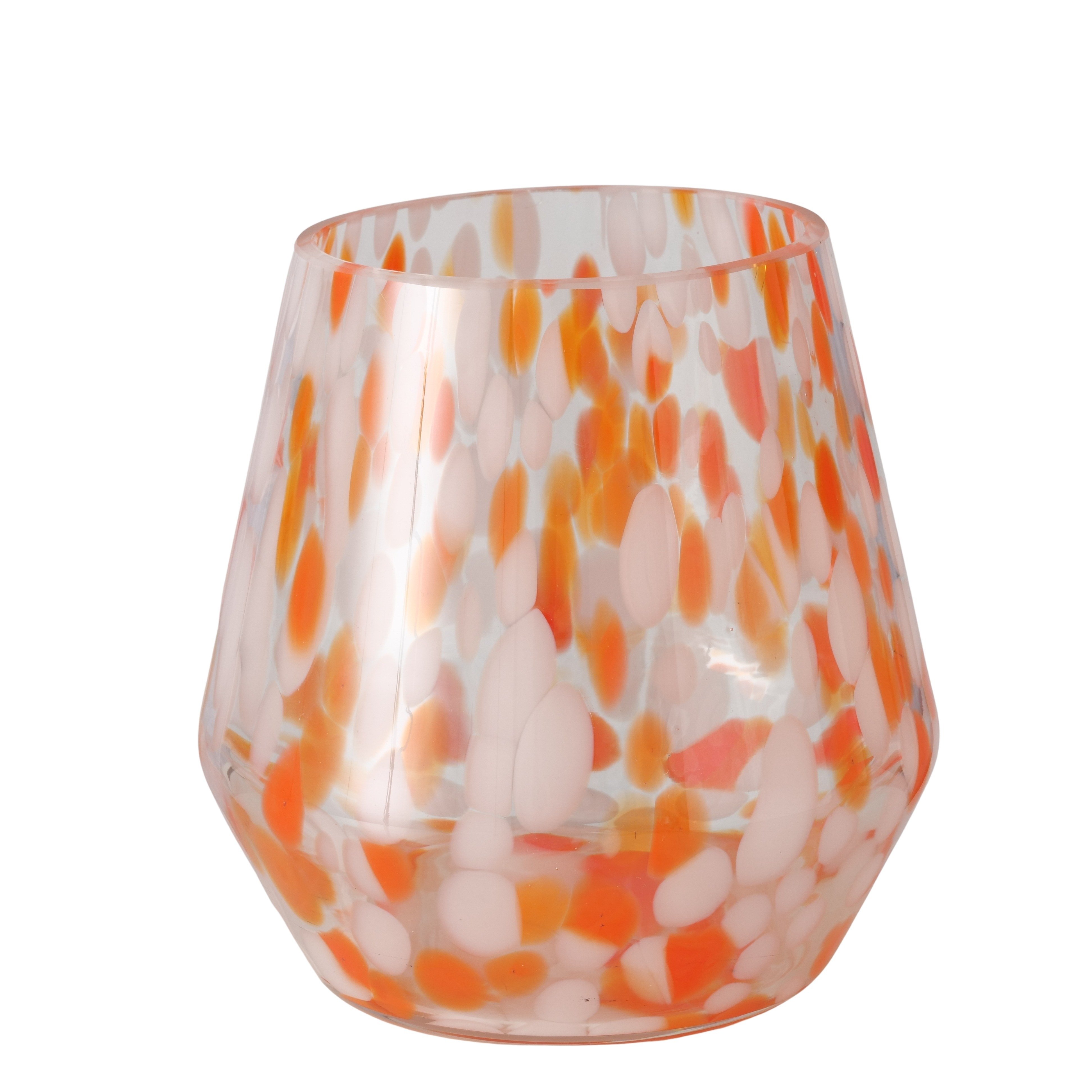 Boltze Windlicht Oranja – Modernes Glas‑Windlicht mit orange‑weißem Muster
