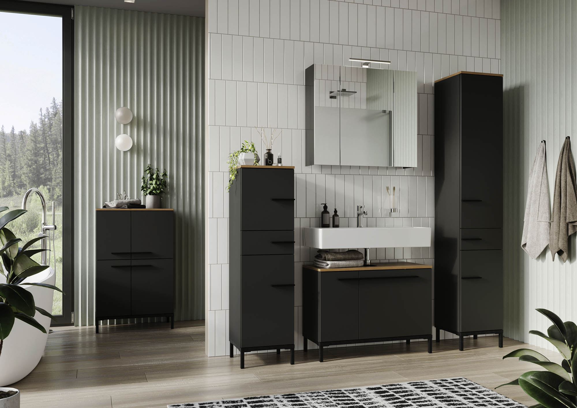 Hochschrank BARCELONA mit 2 Türen und 1 Schubkasten B/H/T ca. 34 x 190 x 34 cm