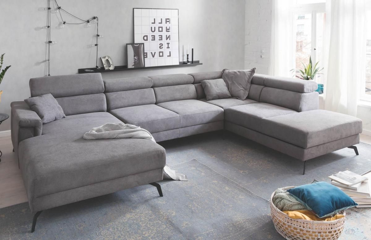 Wohnlandschaft Silver Ottomane rechts Stoff grau 360 x 239 cm