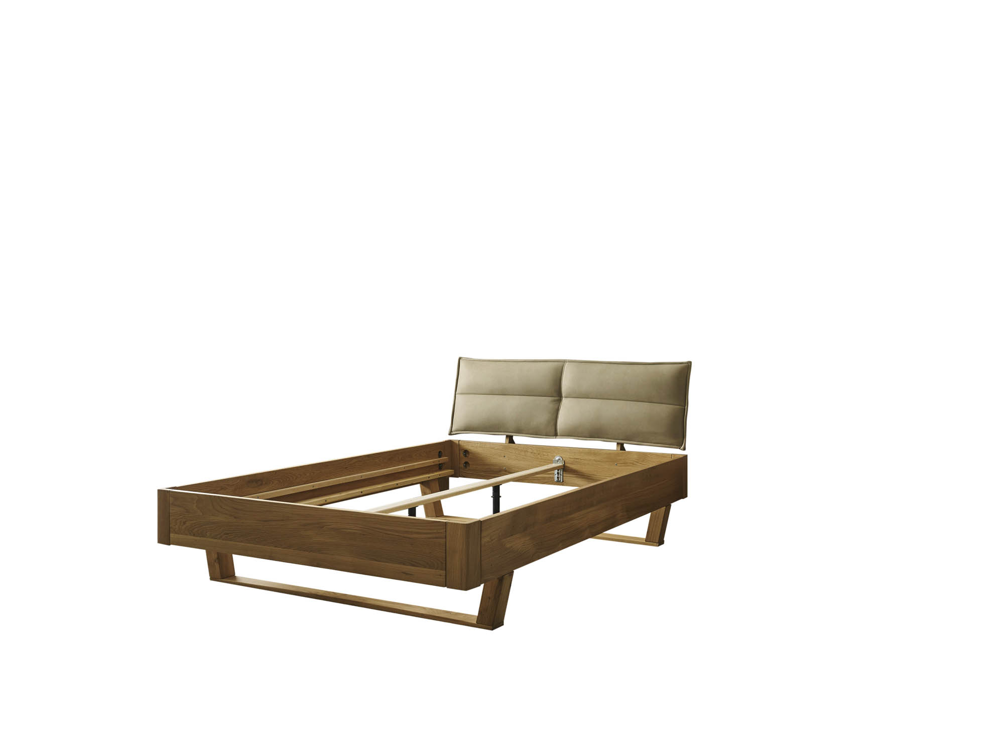 Bett Lederoptik beige ca. 140 x 200 cm Eiche massiv - Tjark
