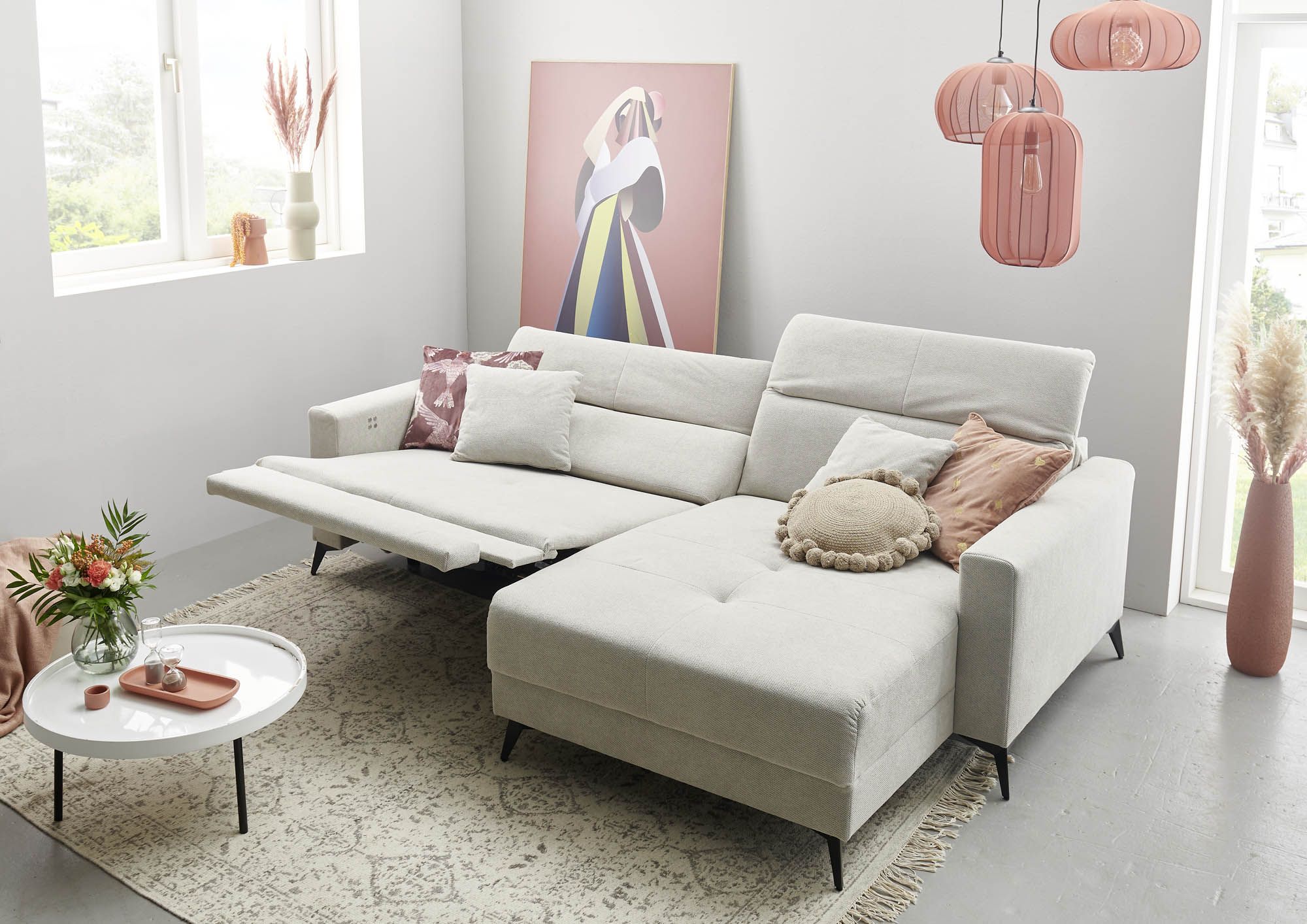 Wohnlandschaft Trouble Ottomane rechts Stoff grau 251 x 165 cm