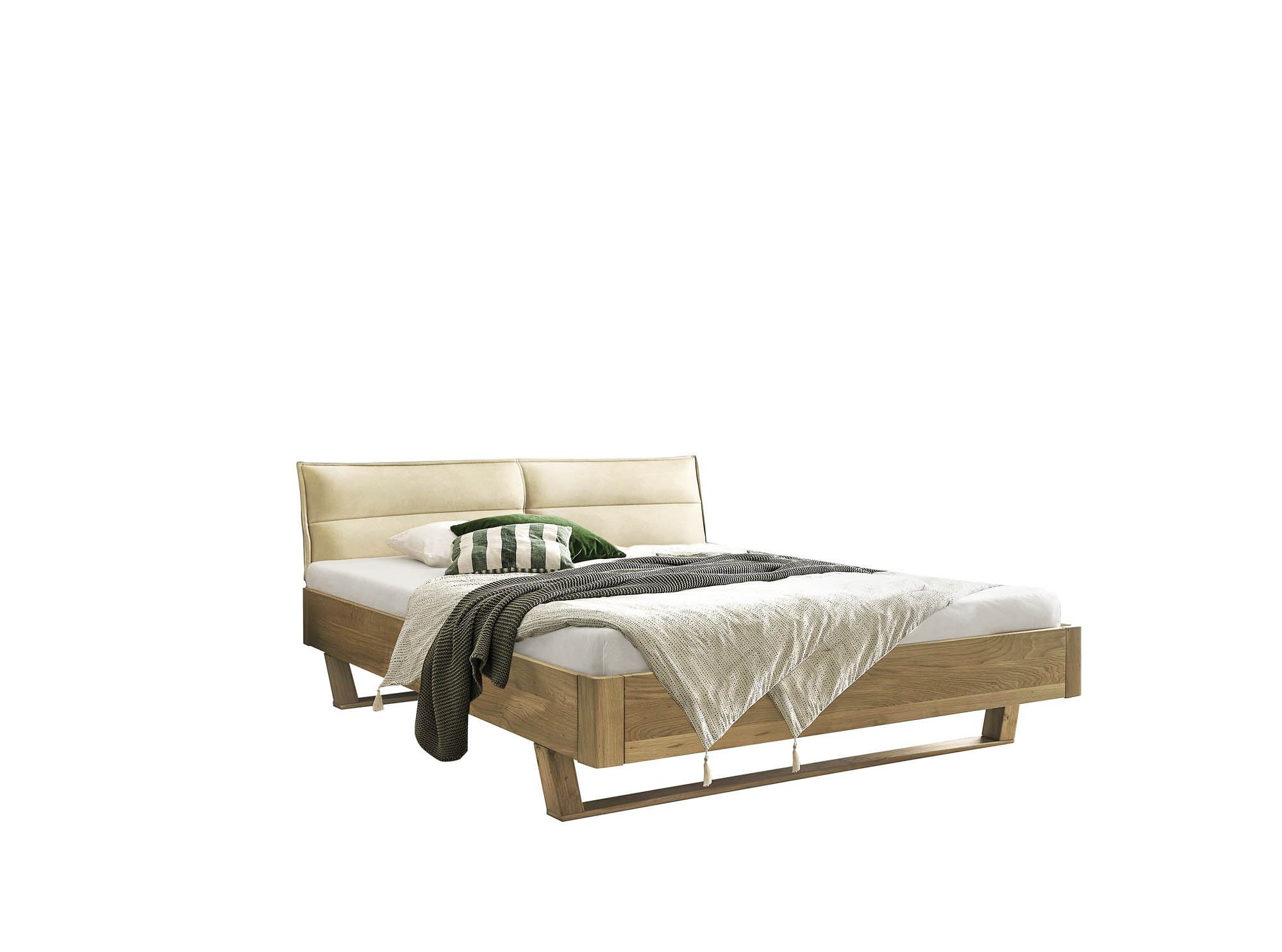 Bett Lederoptik beige ca. 180 x 200 cm Eiche massiv - Tjark