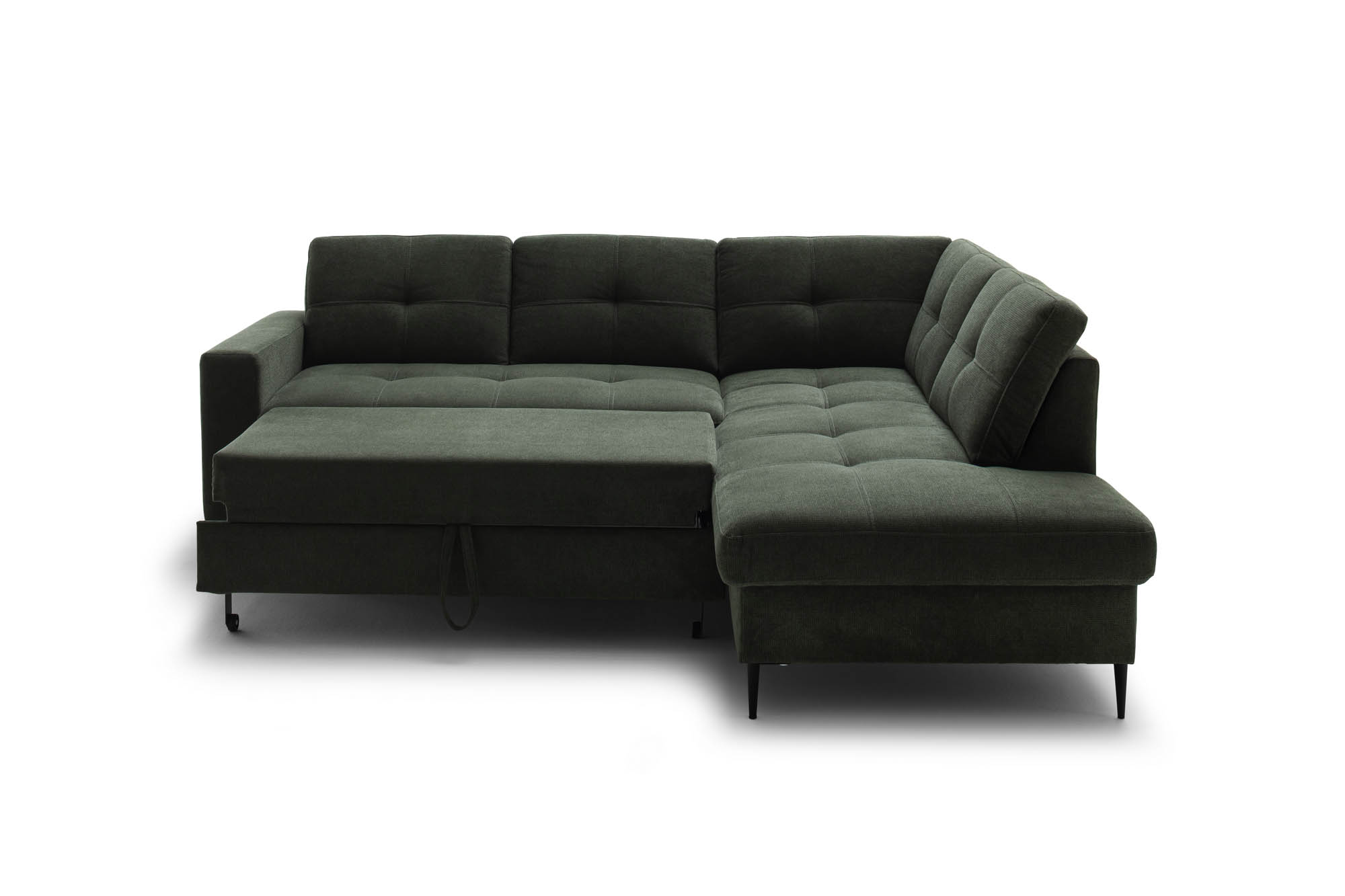 Wohnlandschaft Dunkelgrün Ottomane rechts inkl. Staukasten - 2-Sitzer Armlehne links inkl. Schlaffunktion (Echtbezug) -  Wayne