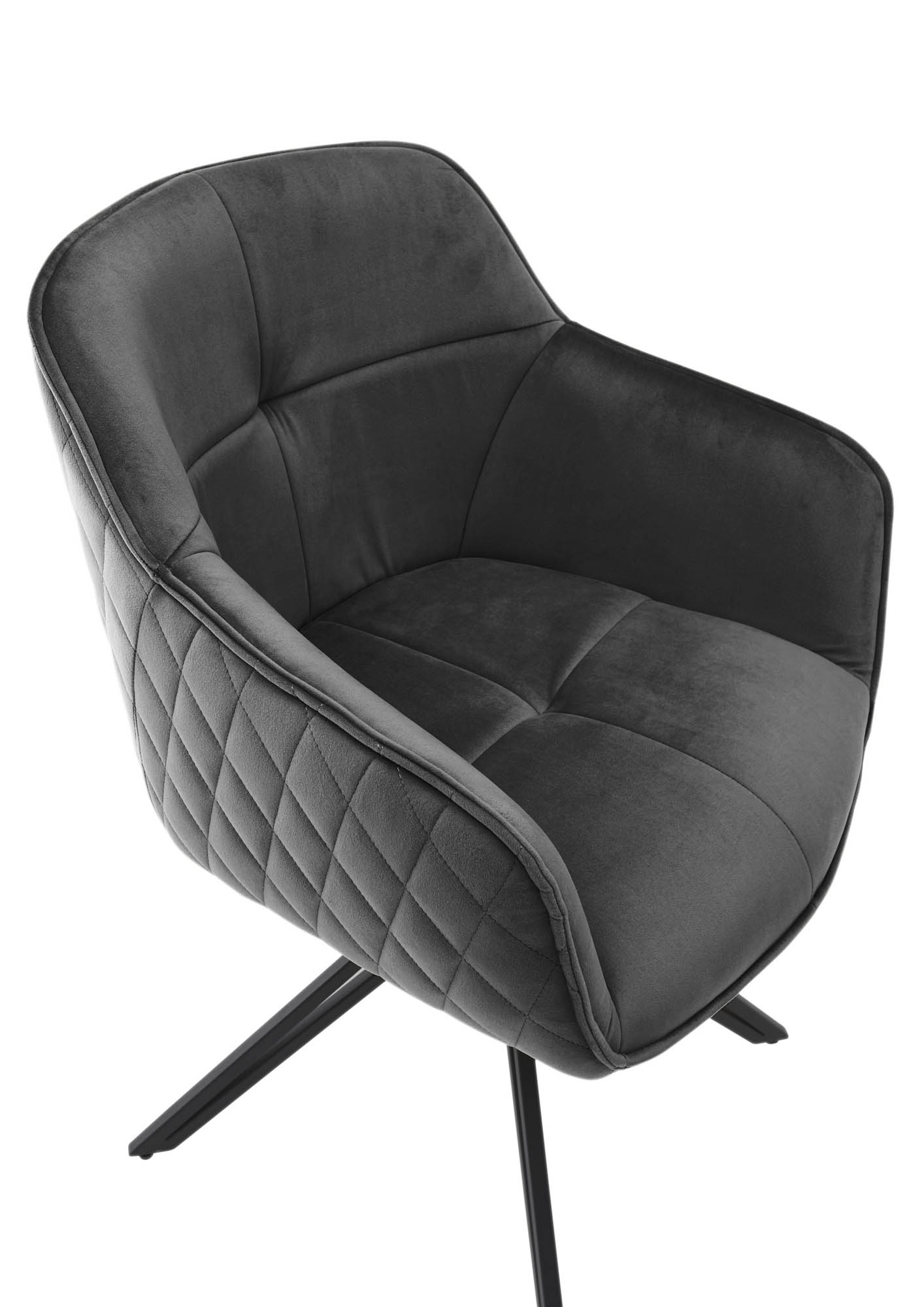 Armlehnstuhl 180° drehbar mit Auto-Return - Bezug: Samt grau - 100% Polyester -  Edith