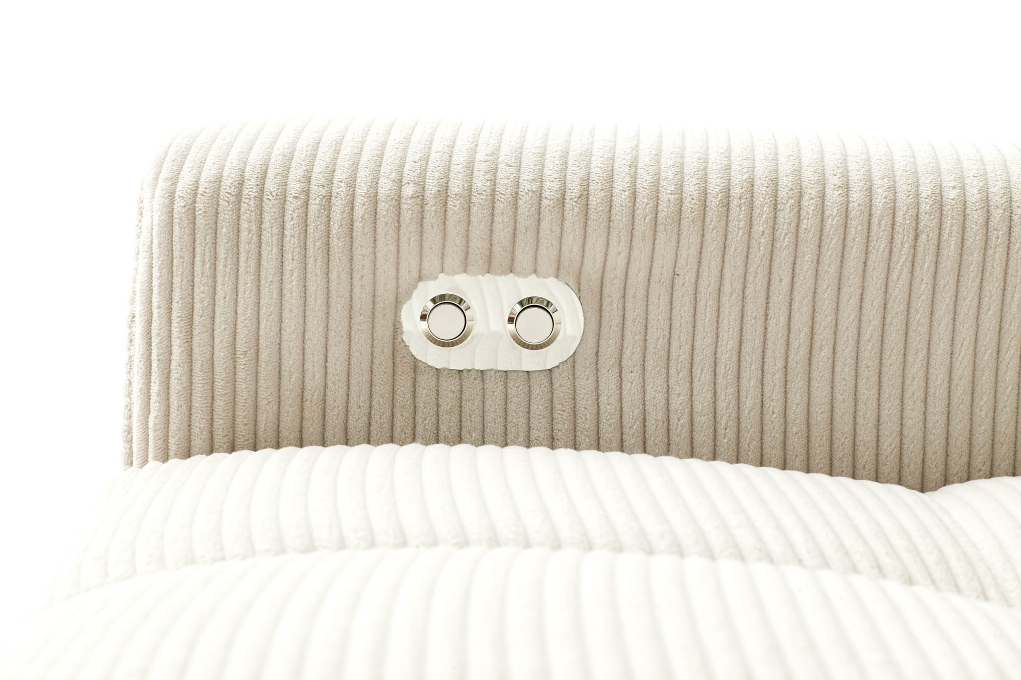 Wohnlandschaft Ottomane links Cord beige - manuellen Kopfteilverstellungen - inkl. 2 mittlere Kissen - mit elektrische Sitztiefenverstellung