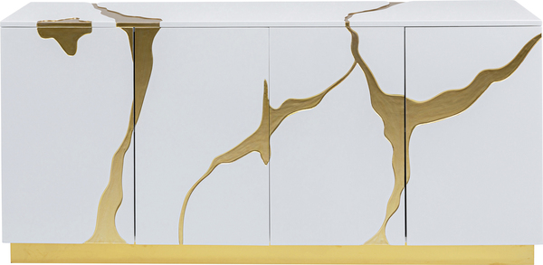 Sideboard gold - 165 x 80 cm - KARE Cracked Weiß Gold