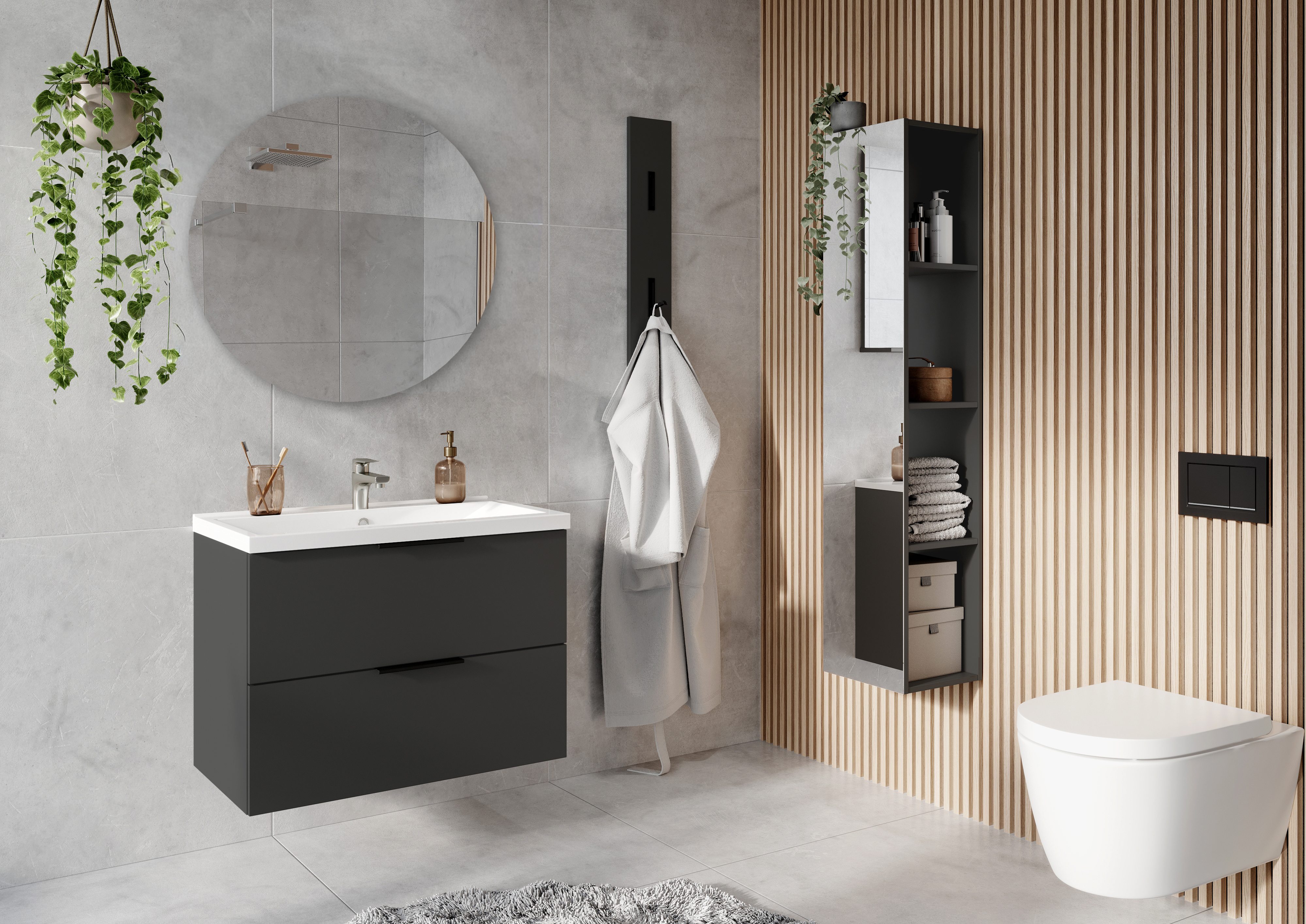 Waschtisch mit Waschbecken schwarz - Madrid - inkl. Waschbecken, mit 2 Schubkästen 