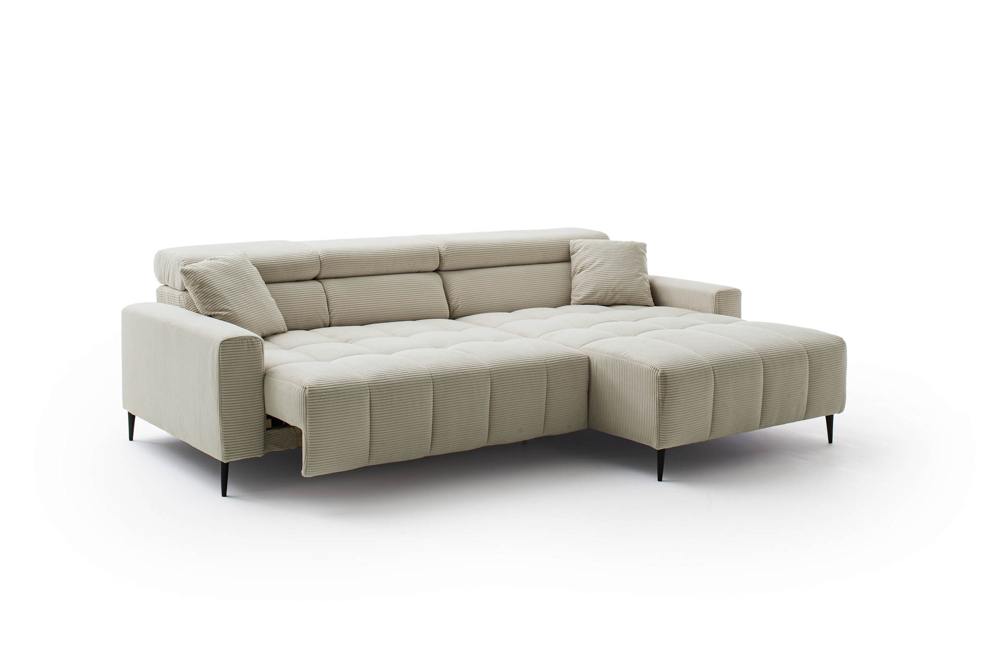 Wohnlandschaft Ottomane links Cord beige - manuellen Kopfteilverstellungen - inkl. 2 mittlere Kissen - mit elektrische Sitztiefenverstellung