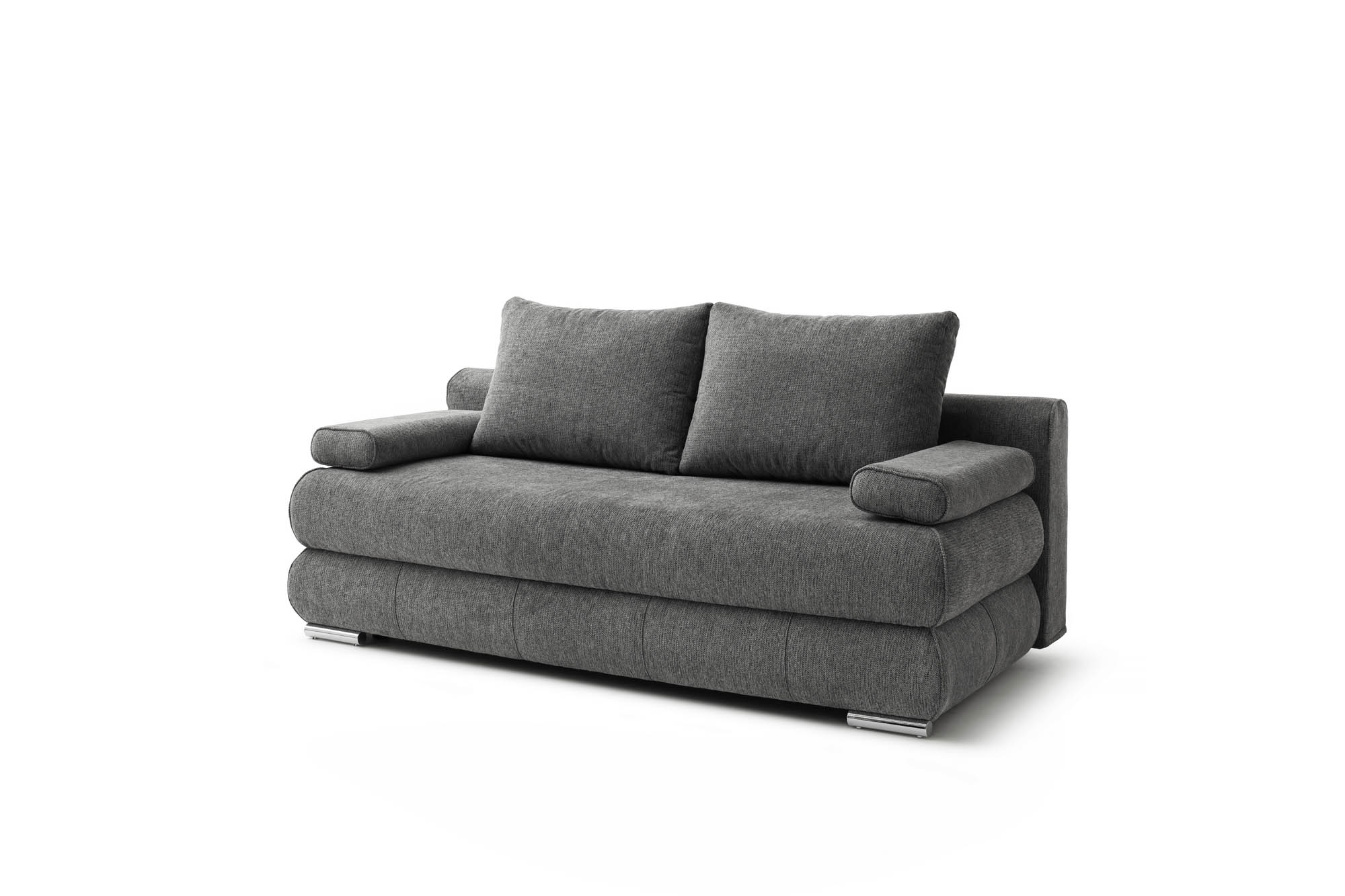 Schlafsofa silber mit Bettkasten und Schlaffunktion - inkl. 2 Rückenkissen und 2 Armlehnkissen - Bochum