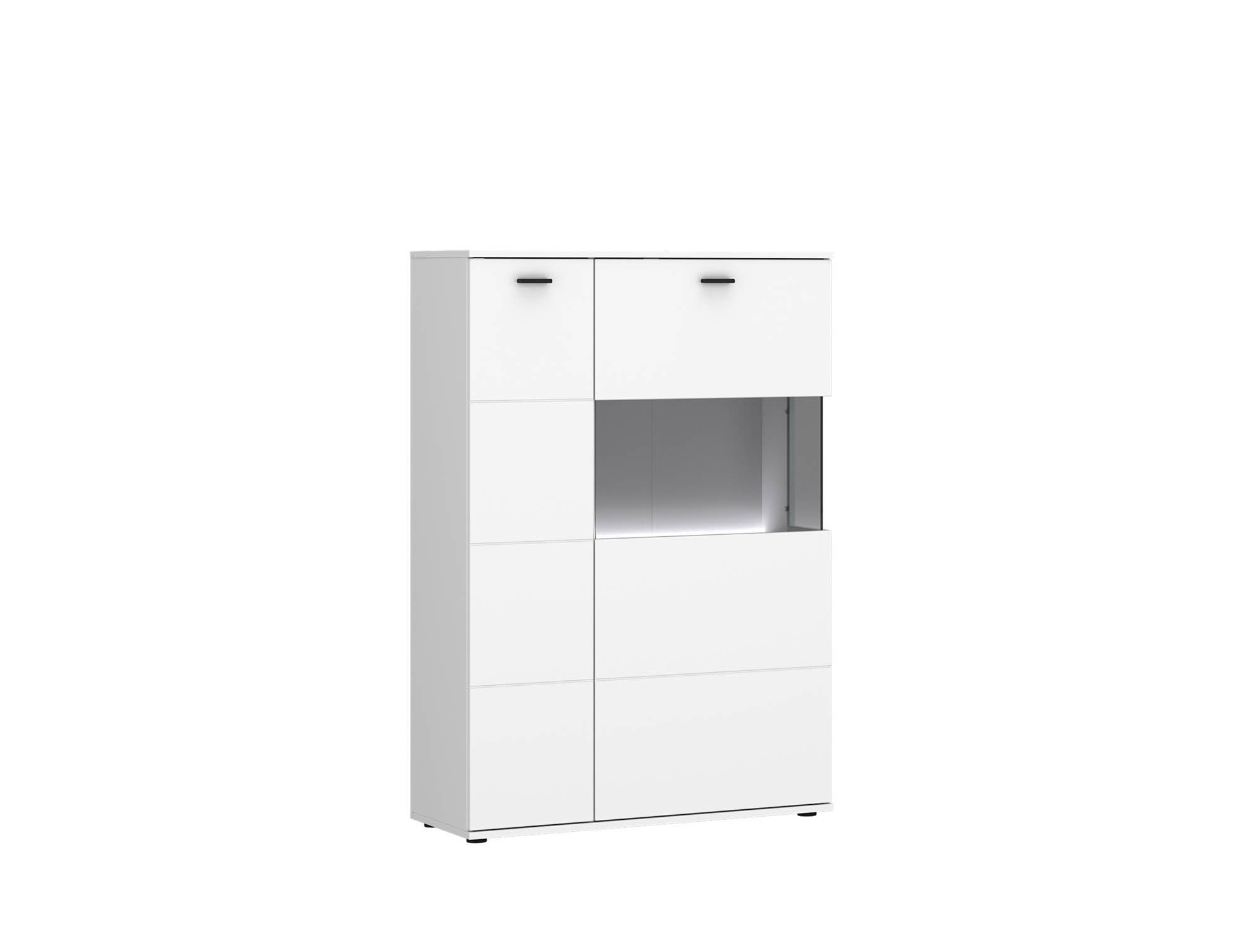 Highboard alpinweiß Dekor - mit 2 Türen und Glas,  -  Rivalee