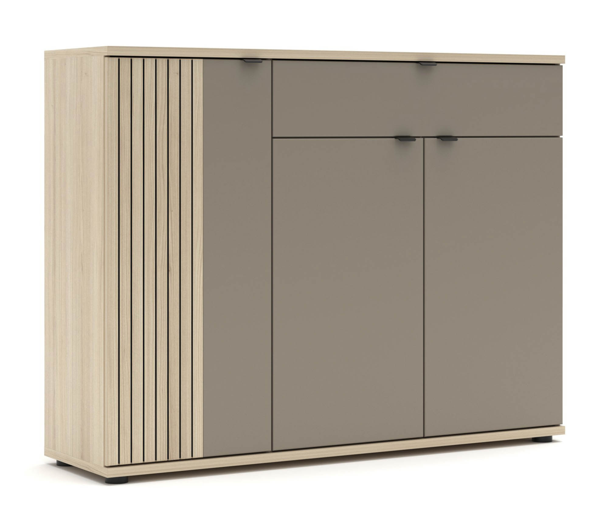 Schuhschrank basalt supermatt - Innostyle Piacenza - mit Softclose und Selbsteinzug - mit 1 Schubkasten und 3 Holztüren